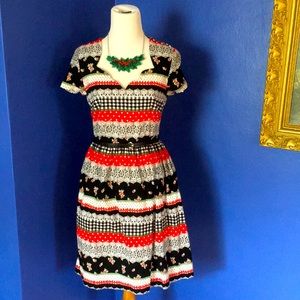Vintage Modcloth Bea & Dot Holiday Calico Mixed Print Cotton Dress